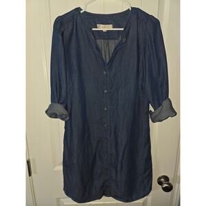 LOFT chambray shirt dress button-front design and roll-tab sleeves size small